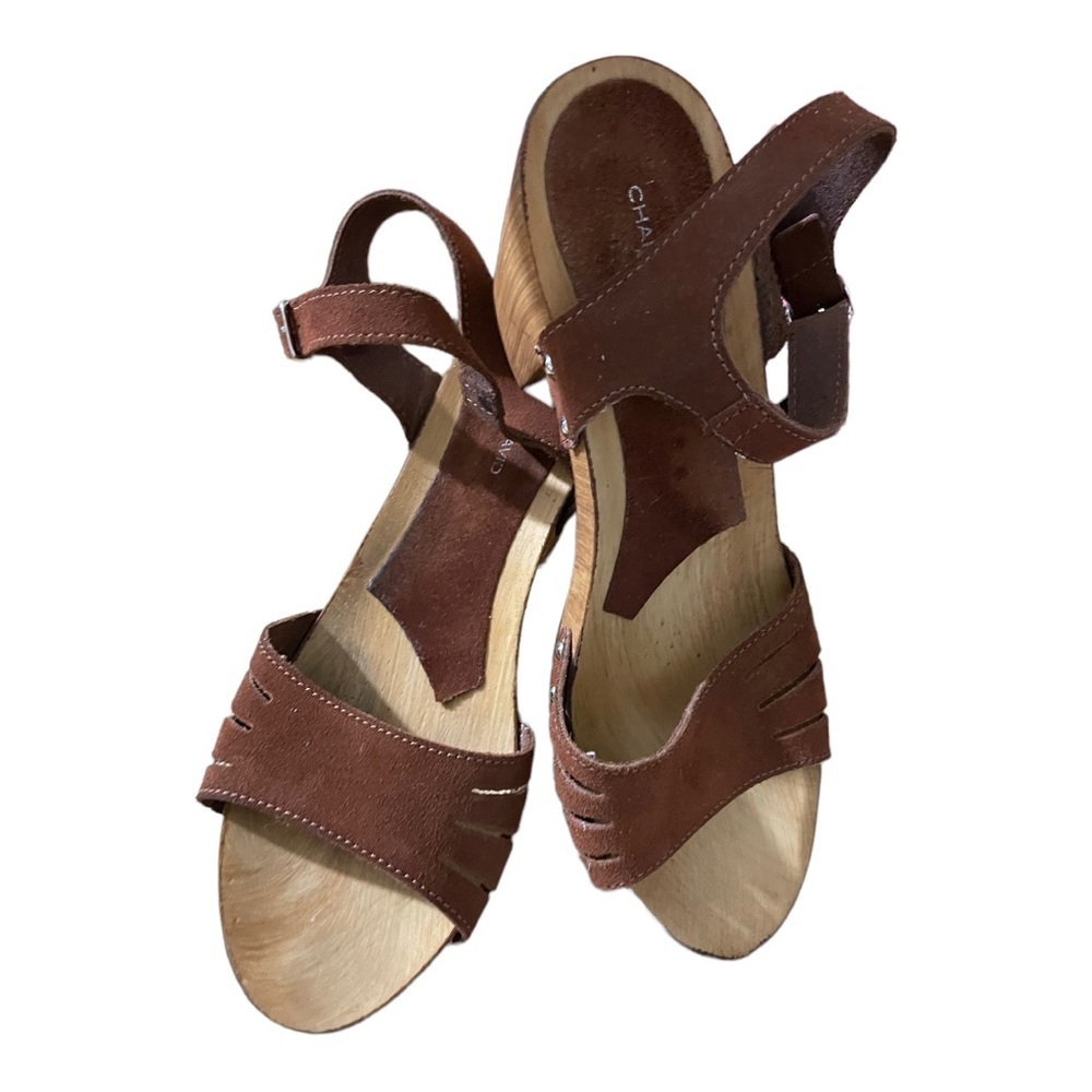 Charles David womens upper leather wood platform heels ankle strap sandals 10.5
